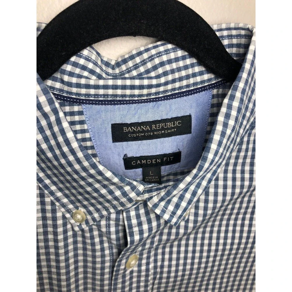 Banana Republic Custom 078 Wash Shirt Camden Fit Large L Blue  Plaid